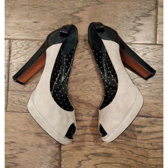 Moschino Size 7.5 Cheap and Chic Peep Toe Heels Suede & Patent Leather Italy - Picture 14 of 16